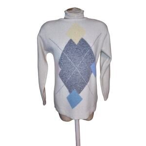 Vintage Liz Claiborne Argyle‎ Sweater Lambswool Angora SZ S Preppy